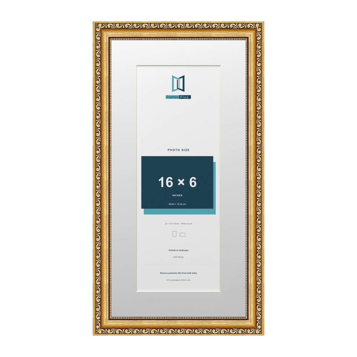 Louis Range Gold Picture, Photo & Poster Frame with White Mount - 20x10" Frame for 16x6" Photo, Gold