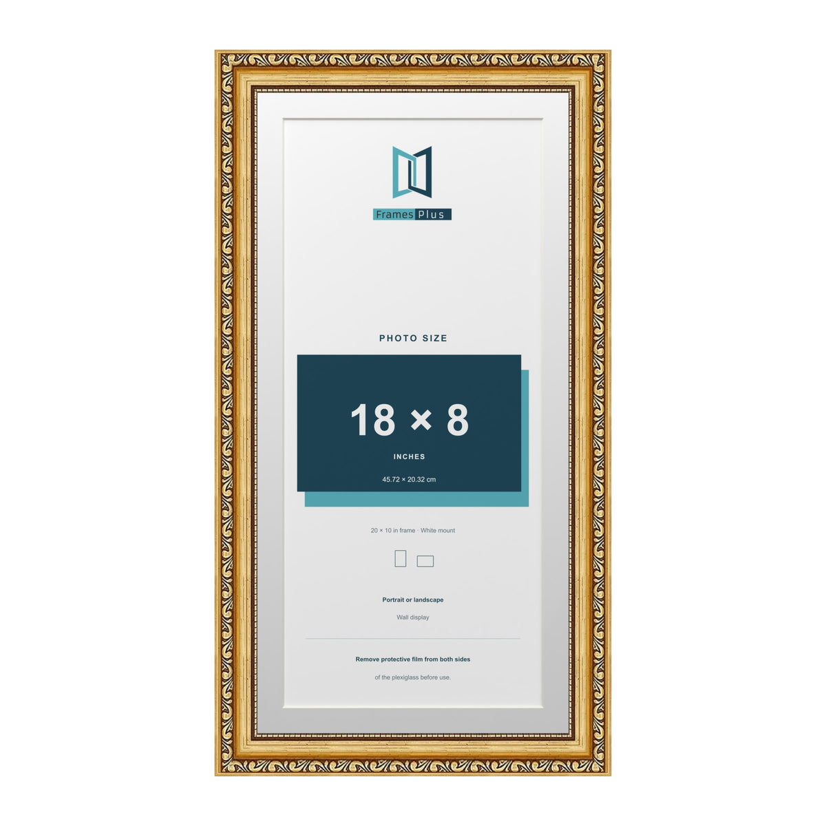 Louis Range Gold Picture, Photo & Poster Frame with White Mount - 20x10" Frame for 18x8" Photo, Gold