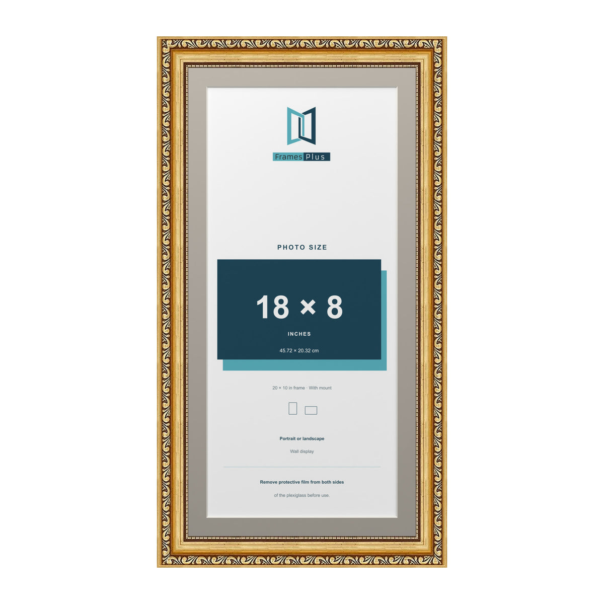 Louis Range Gold Picture, Photo & Poster Frame with Dawn Grey Mount - 20x10" Frame for 18x8" Photo, Gold