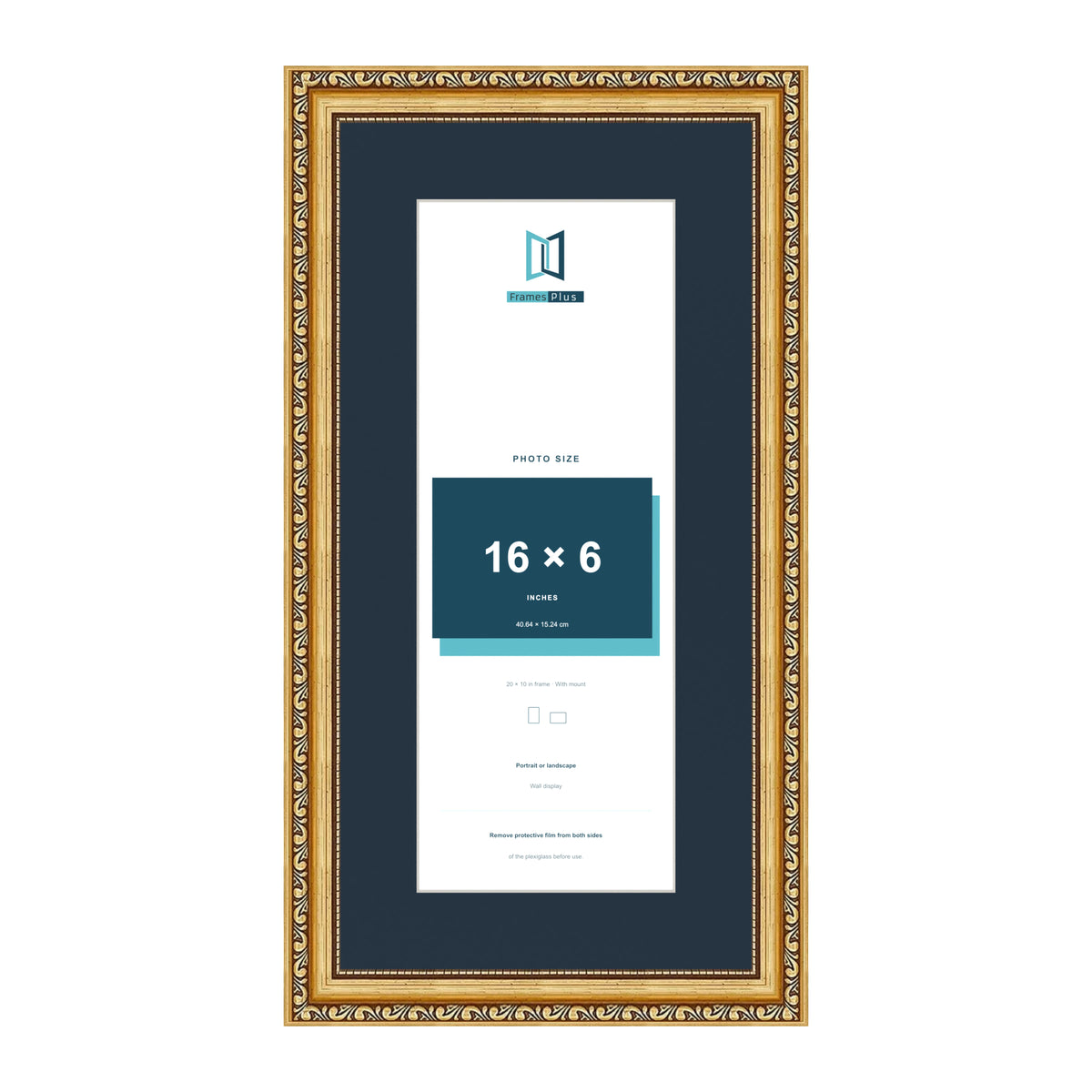 Louis Range Gold Picture, Photo & Poster Frame with Pacific Blue Mount - 20x10" Frame for 16x6" Photo, Gold