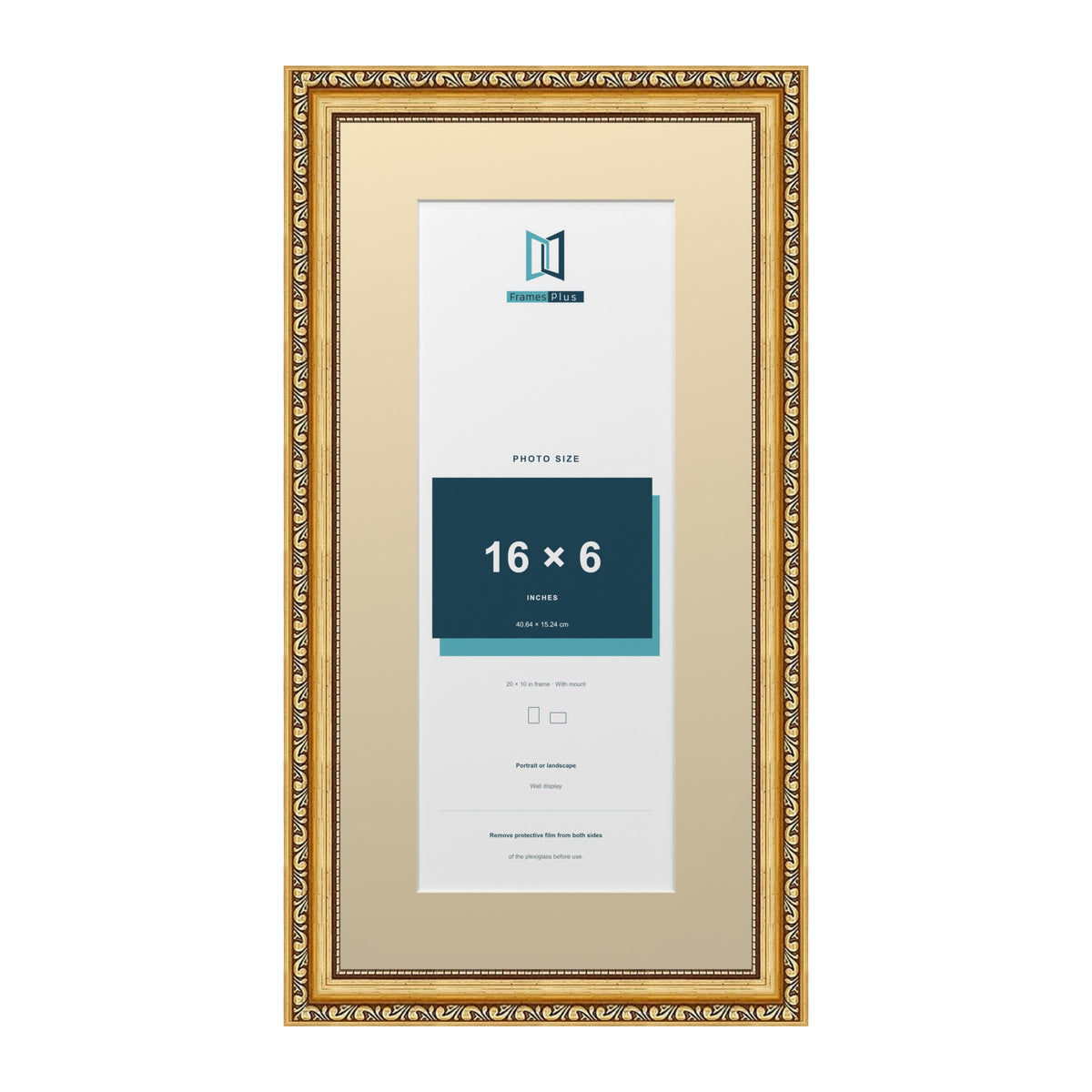 Louis Range Gold Picture, Photo & Poster Frame with Ivory Mount - 20x10" Frame for 16x6" Photo, Gold