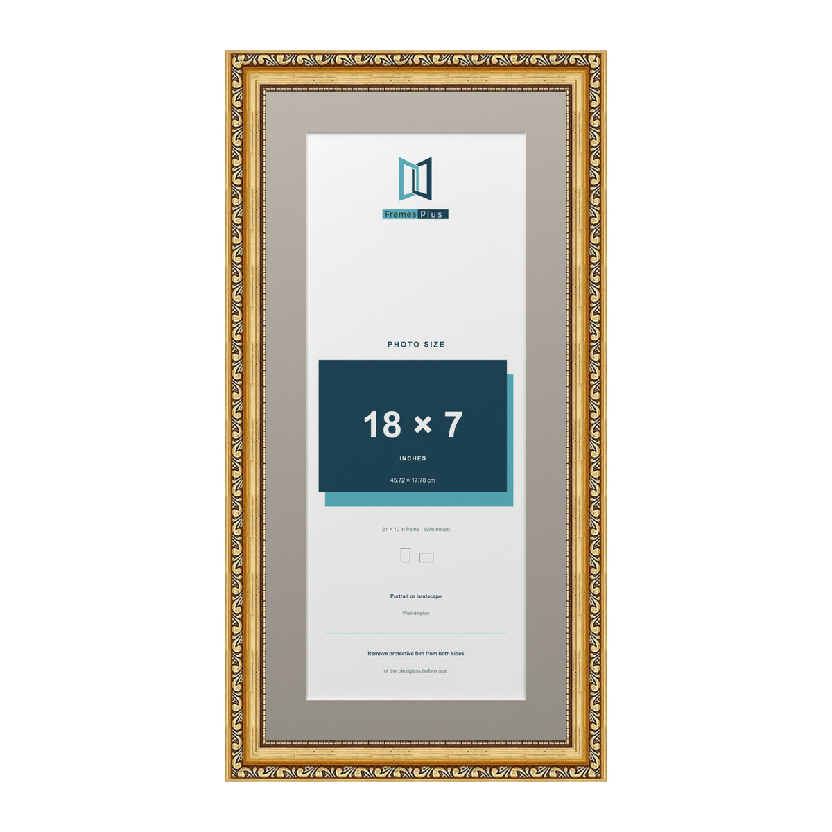 Louis Range Gold Picture, Photo & Poster Frame with Dawn Grey Mount - 21x10" Frame for 18x7" Photo, Gold