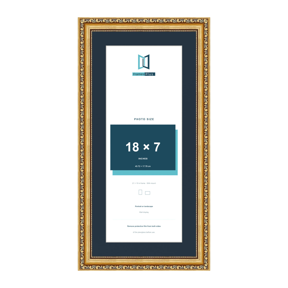 Louis Range Gold Picture, Photo & Poster Frame with Pacific Blue Mount - 21x10" Frame for 18x7" Photo, Gold