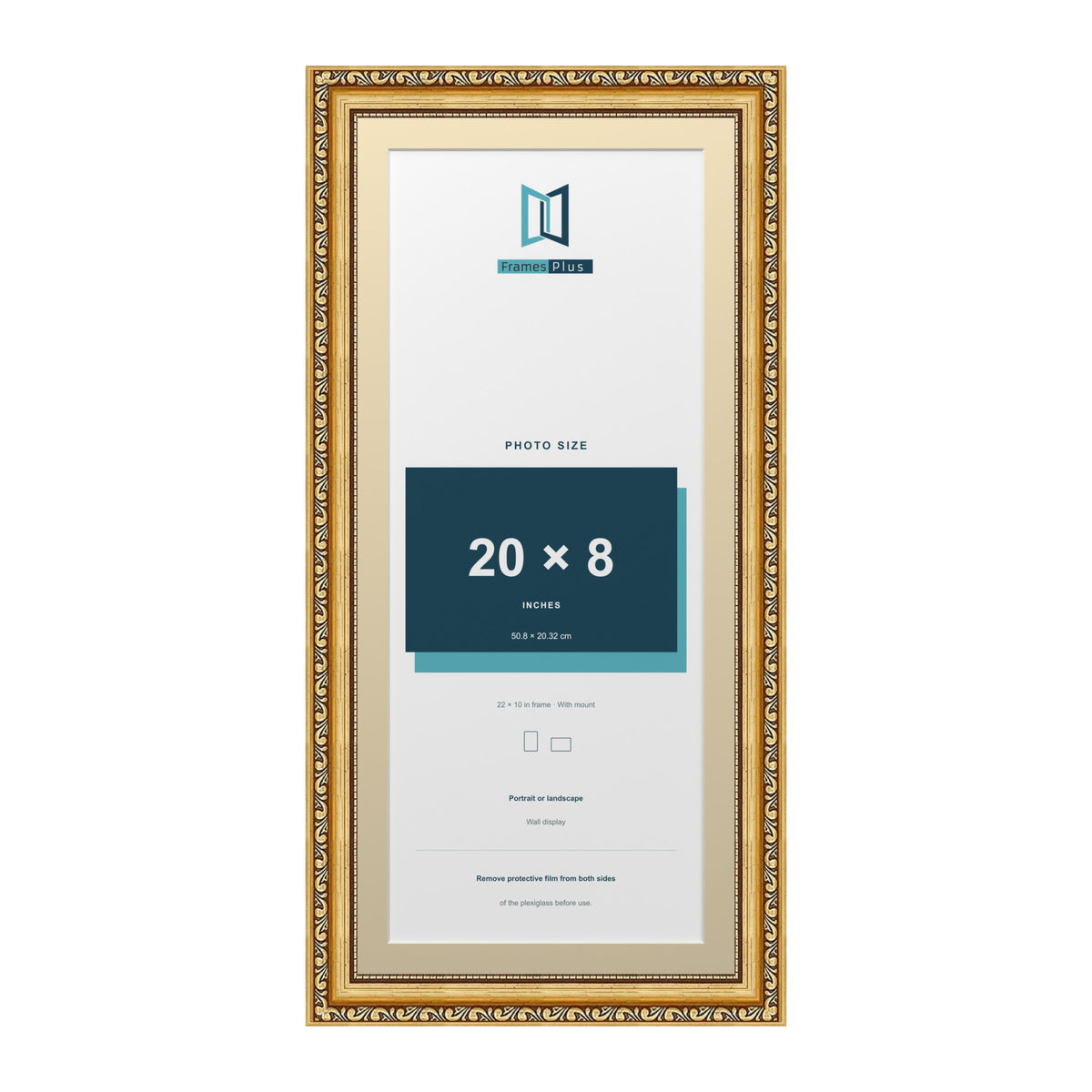 Louis Range Gold Picture, Photo & Poster Frame with Ivory Mount - 22x10" Frame for 20x8" Photo, Gold