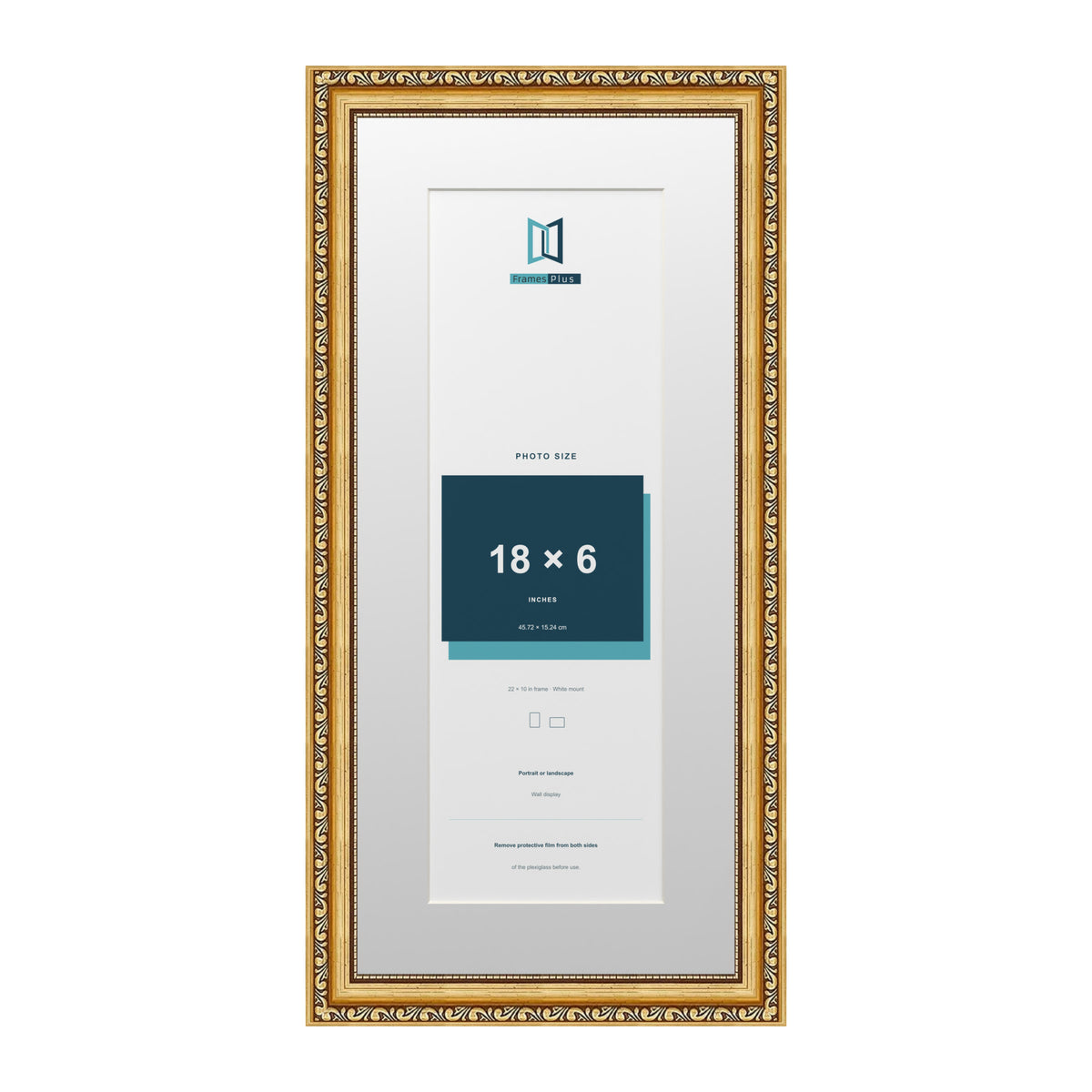 Louis Range Gold Picture, Photo & Poster Frame with White Mount - 22x10" Frame for 18x6" Photo, Gold