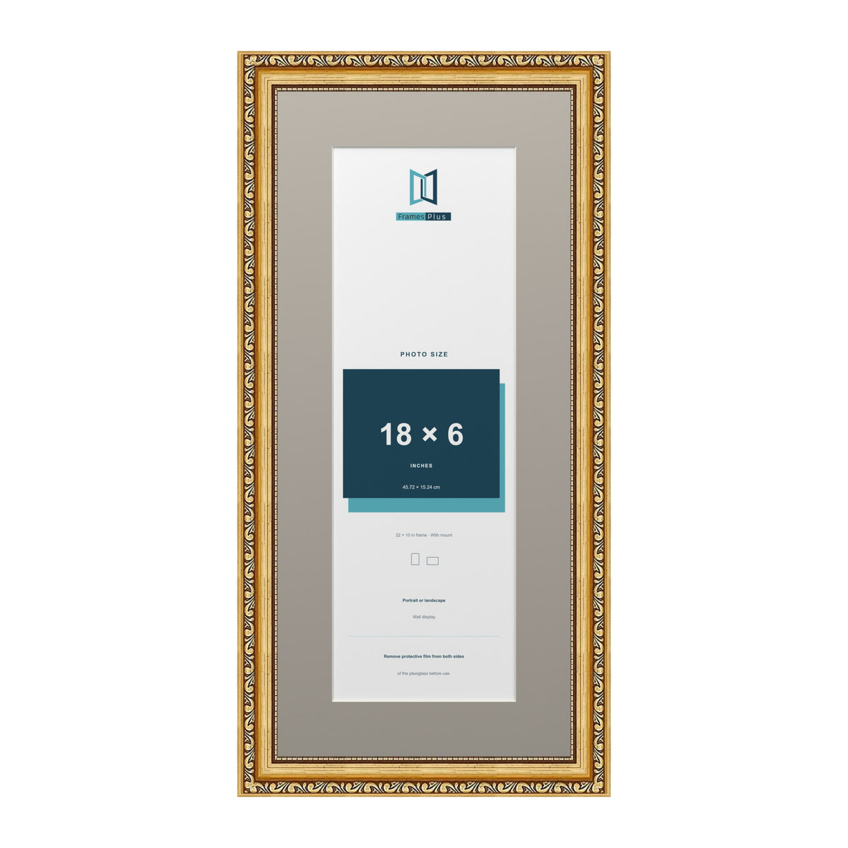 Louis Range Gold Picture, Photo & Poster Frame with Dawn Grey Mount - 22x10" Frame for 18x6" Photo, Gold
