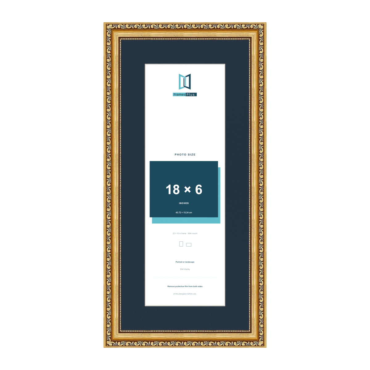 Louis Range Gold Picture, Photo & Poster Frame with Pacific Blue Mount - 22x10" Frame for 18x6" Photo, Gold