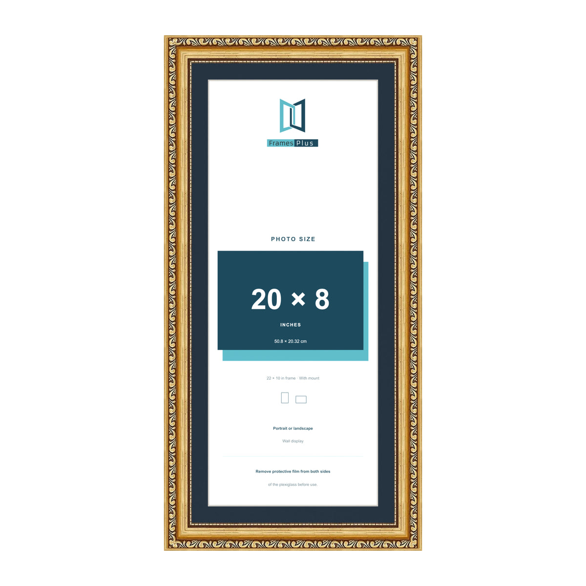 Louis Range Gold Picture, Photo & Poster Frame with Pacific Blue Mount - 22x10" Frame for 20x8" Photo, Gold