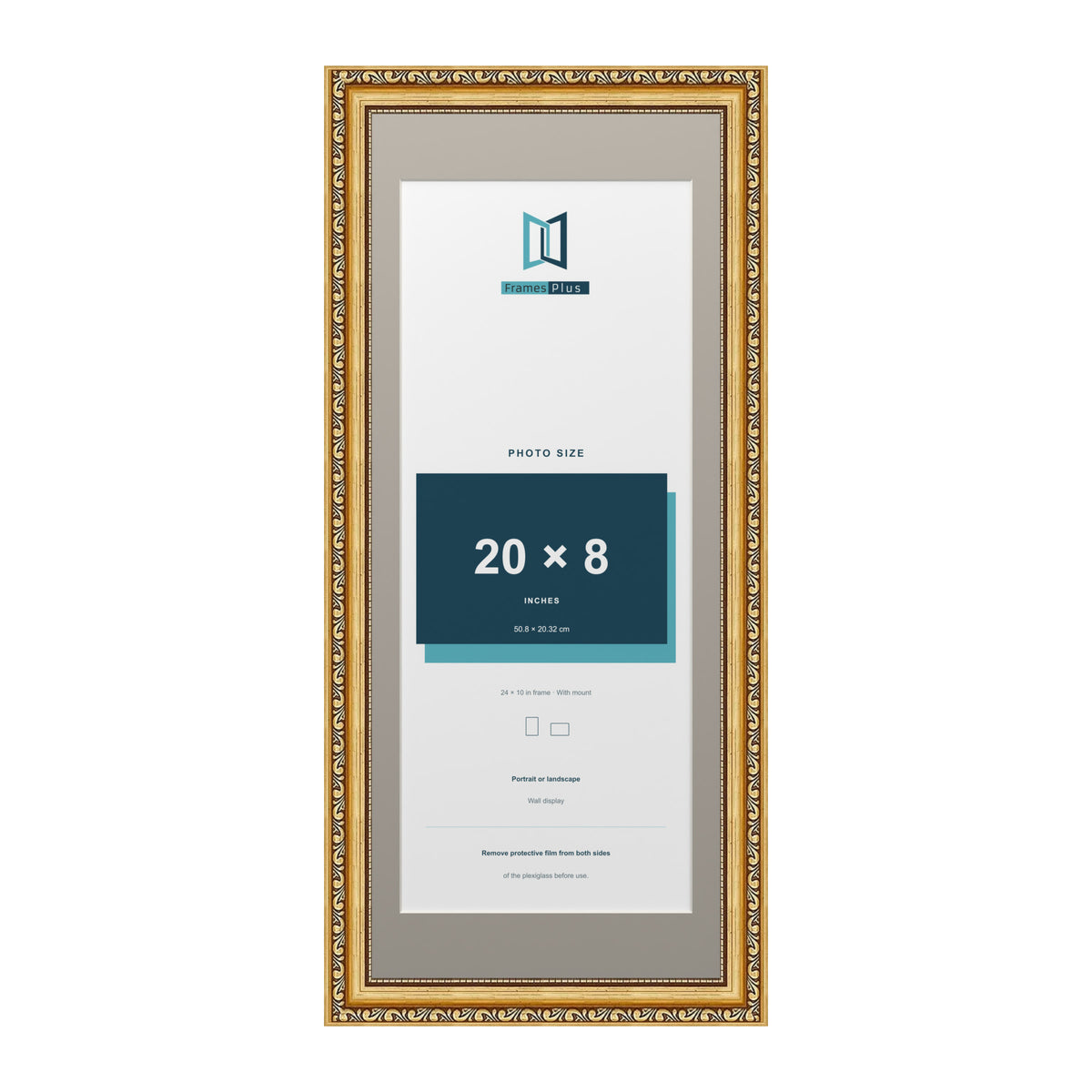 Louis Range Gold Picture, Photo & Poster Frame with Dawn Grey Mount - 24x10" Frame for 20x8" Photo, Gold