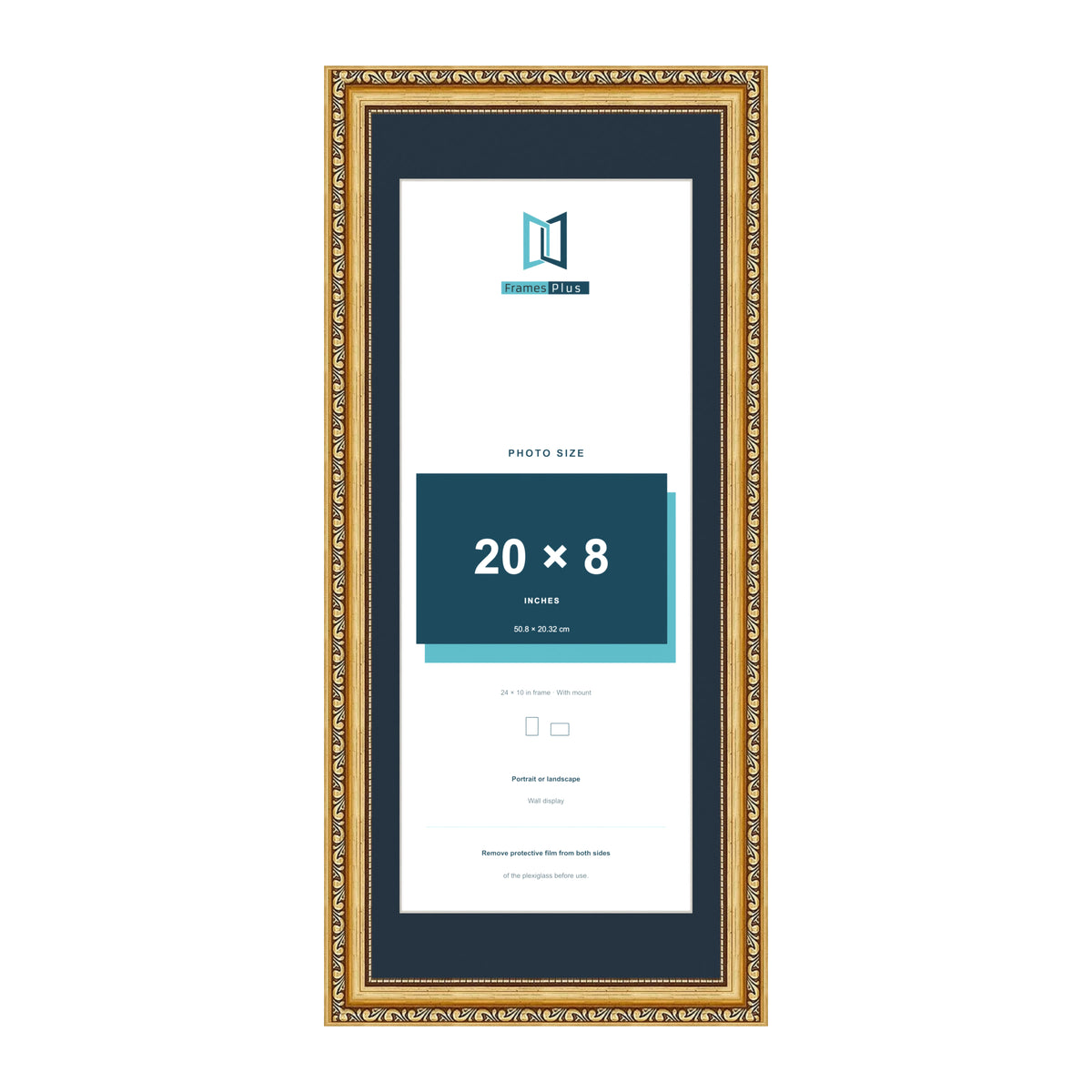 Louis Range Gold Picture, Photo & Poster Frame with Pacific Blue Mount - 24x10" Frame for 20x8" Photo, Gold
