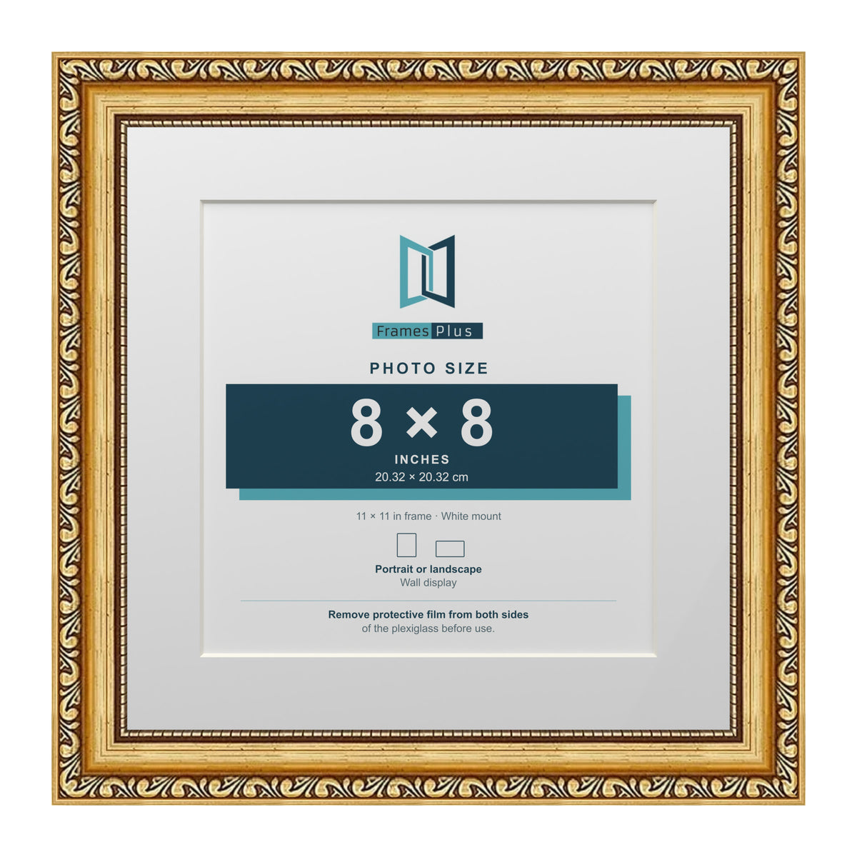 Louis Range Gold Picture, Photo & Poster Frame with White Mount - 11x11" Frame for 8x8" Photo, Gold