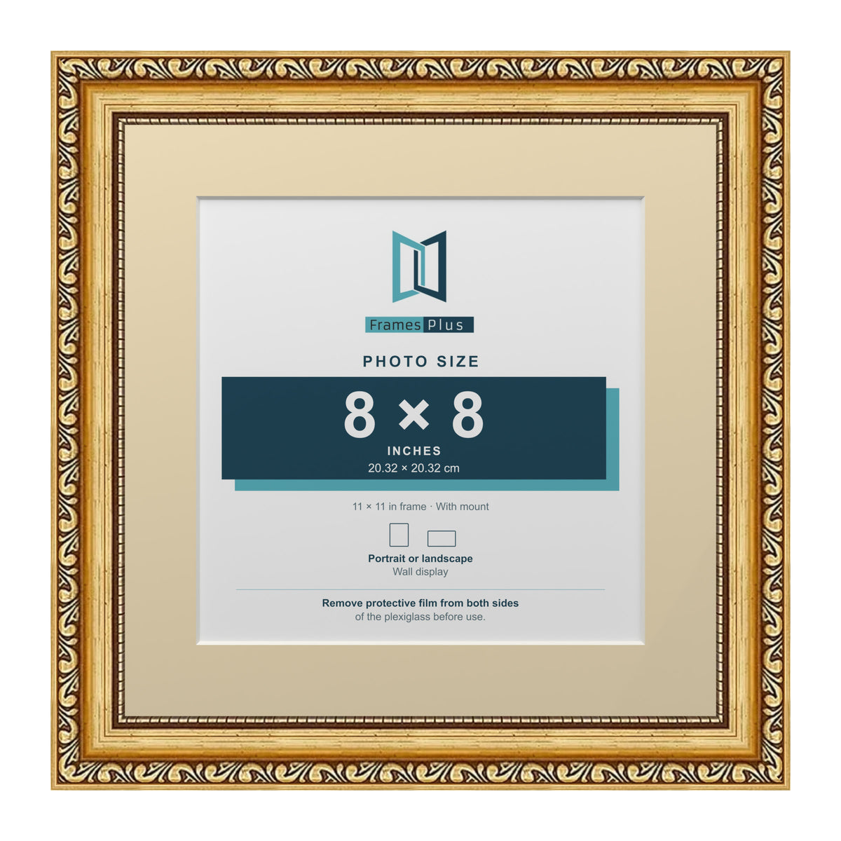 Louis Range Gold Picture, Photo & Poster Frame with Ivory Mount - 11x11" Frame for 8x8" Photo, Gold