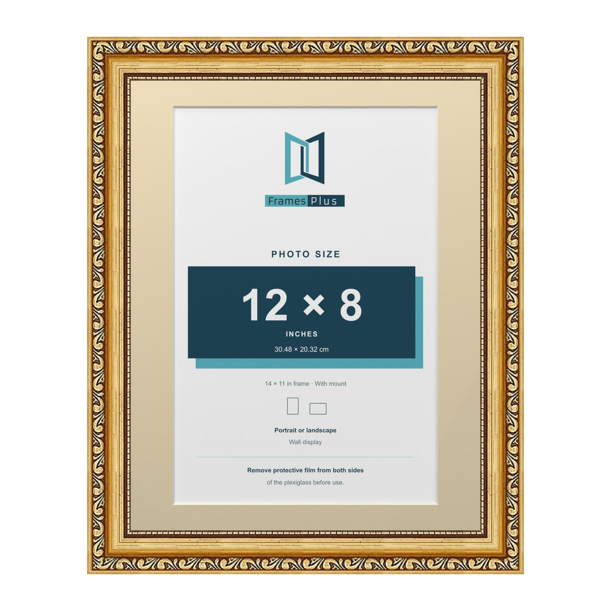 Louis Range Gold Picture, Photo & Poster Frame with Ivory Mount - 14x11" Frame for 12x8" Photo, Gold