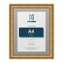 Louis Range Gold Picture, Photo & Poster Frame with Dawn Grey Mount - 14x11" Frame for A4 Photo, Gold