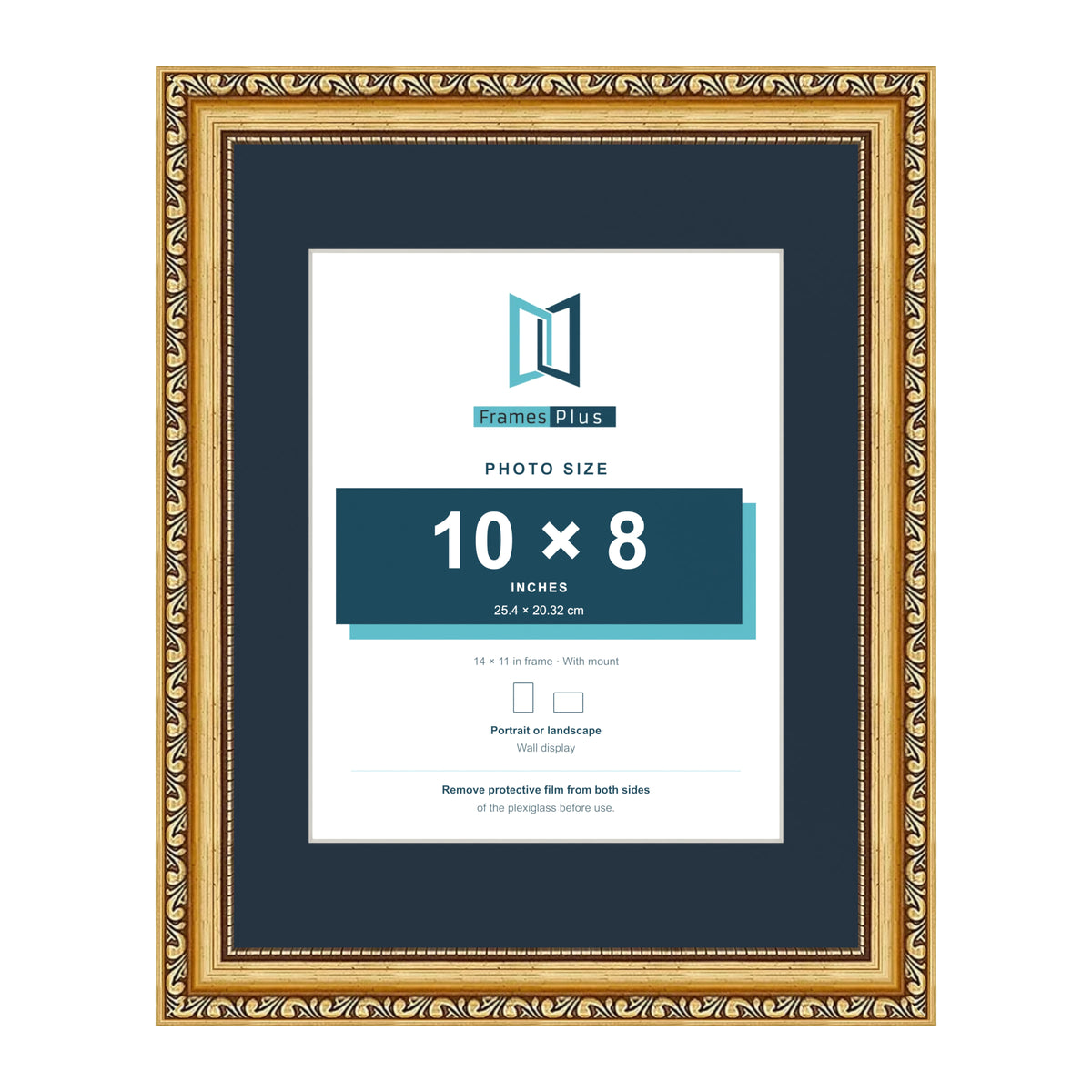 Louis Range Gold Picture, Photo & Poster Frame with Pacific Blue Mount - 14x11" Frame for 10x8" Photo, Gold