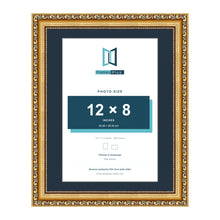 Louis Range Gold Picture, Photo & Poster Frame with Pacific Blue Mount - 14x11" Frame for 12x8" Photo, Gold