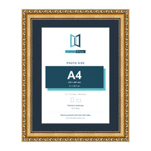 Louis Range Gold Picture, Photo & Poster Frame with Pacific Blue Mount - 14x11" Frame for A4 Photo, Gold