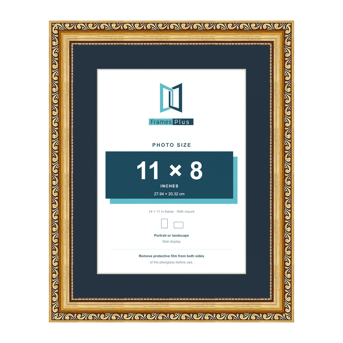 Louis Range Gold Picture, Photo & Poster Frame with Pacific Blue Mount - 14x11" Frame for 11x8" Photo, Gold