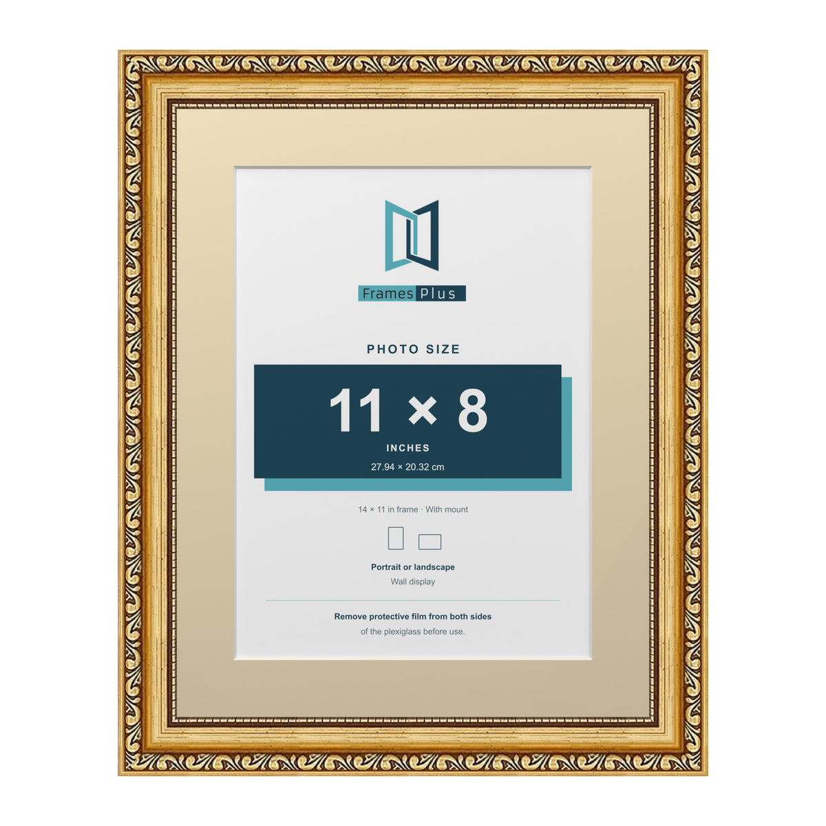 Louis Range Gold Picture, Photo & Poster Frame with Ivory Mount - 14x11" Frame for 11x8" Photo, Gold