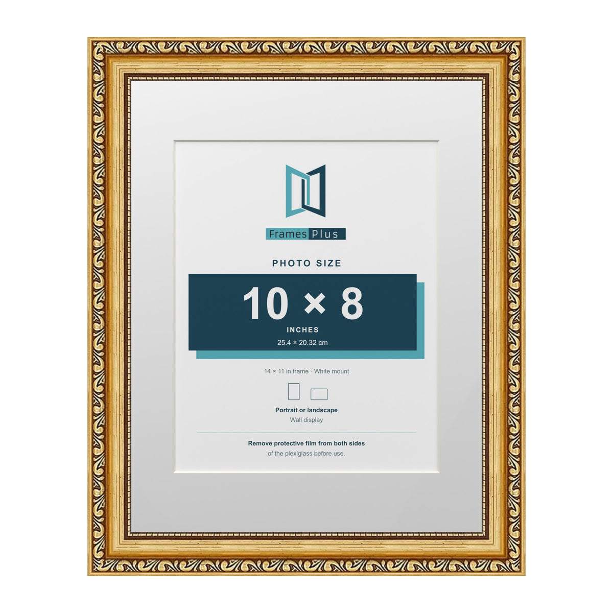 Louis Range Gold Picture, Photo & Poster Frame with White Mount - 14x11" Frame for 10x8" Photo, Gold