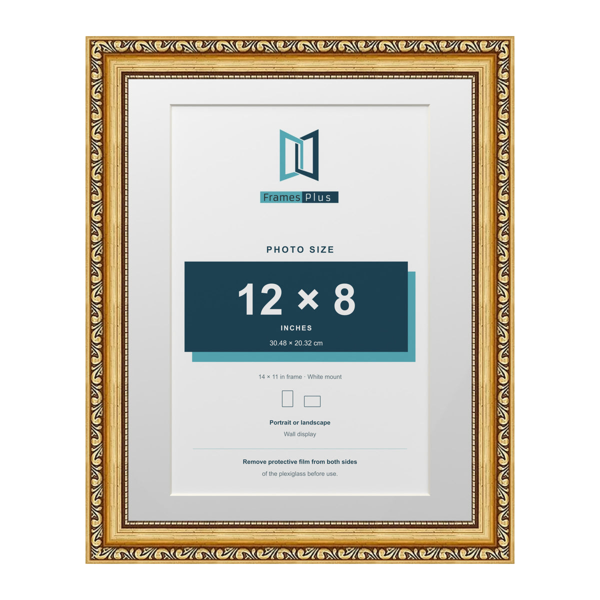 Louis Range Gold Picture, Photo & Poster Frame with White Mount - 14x11" Frame for 12x8" Photo, Gold