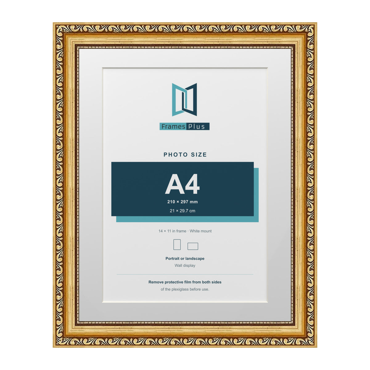 Louis Range Gold Picture, Photo & Poster Frame with White Mount - 14x11" Frame for A4 Photo, Gold