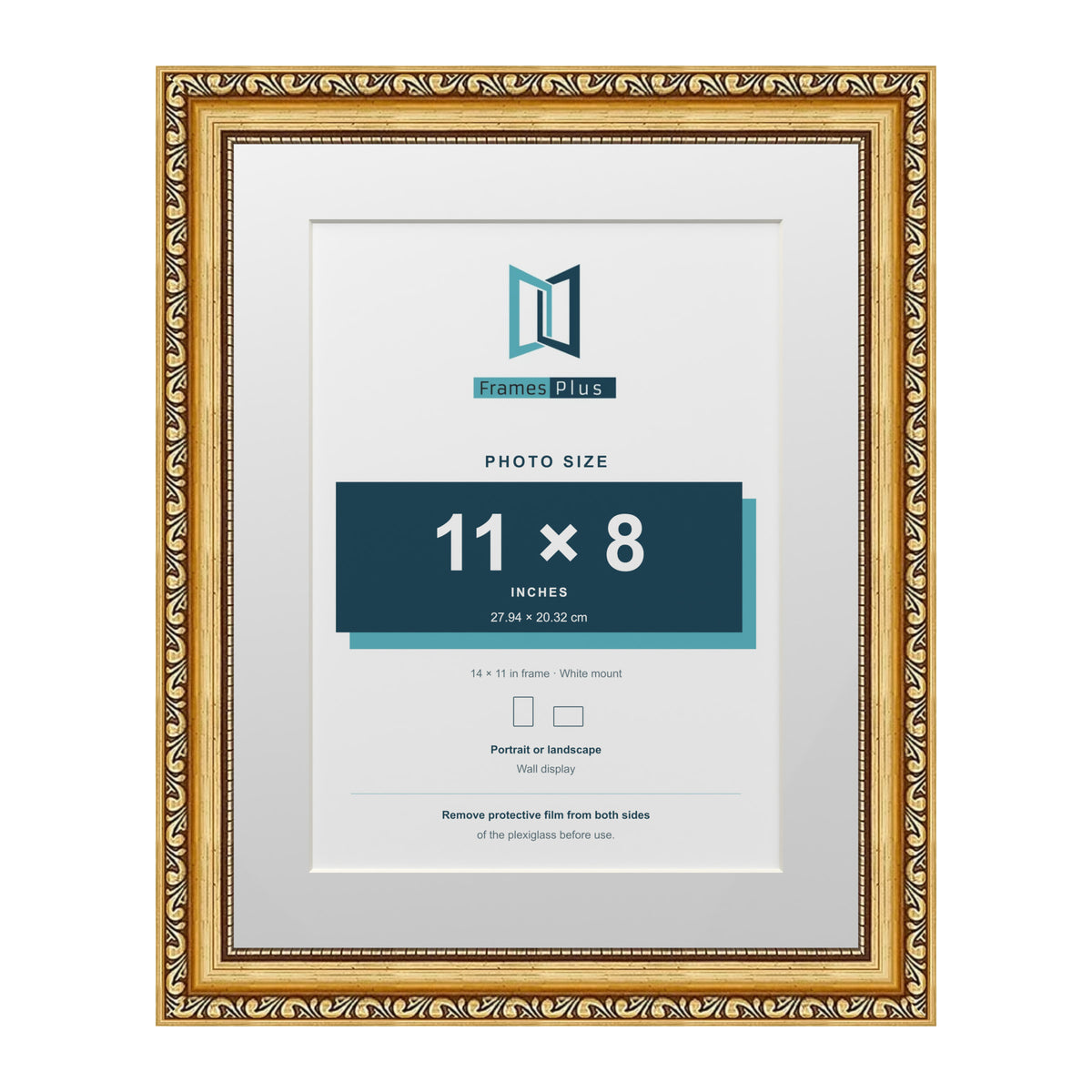 Louis Range Gold Picture, Photo & Poster Frame with White Mount - 14x11" Frame for 11x8" Photo, Gold