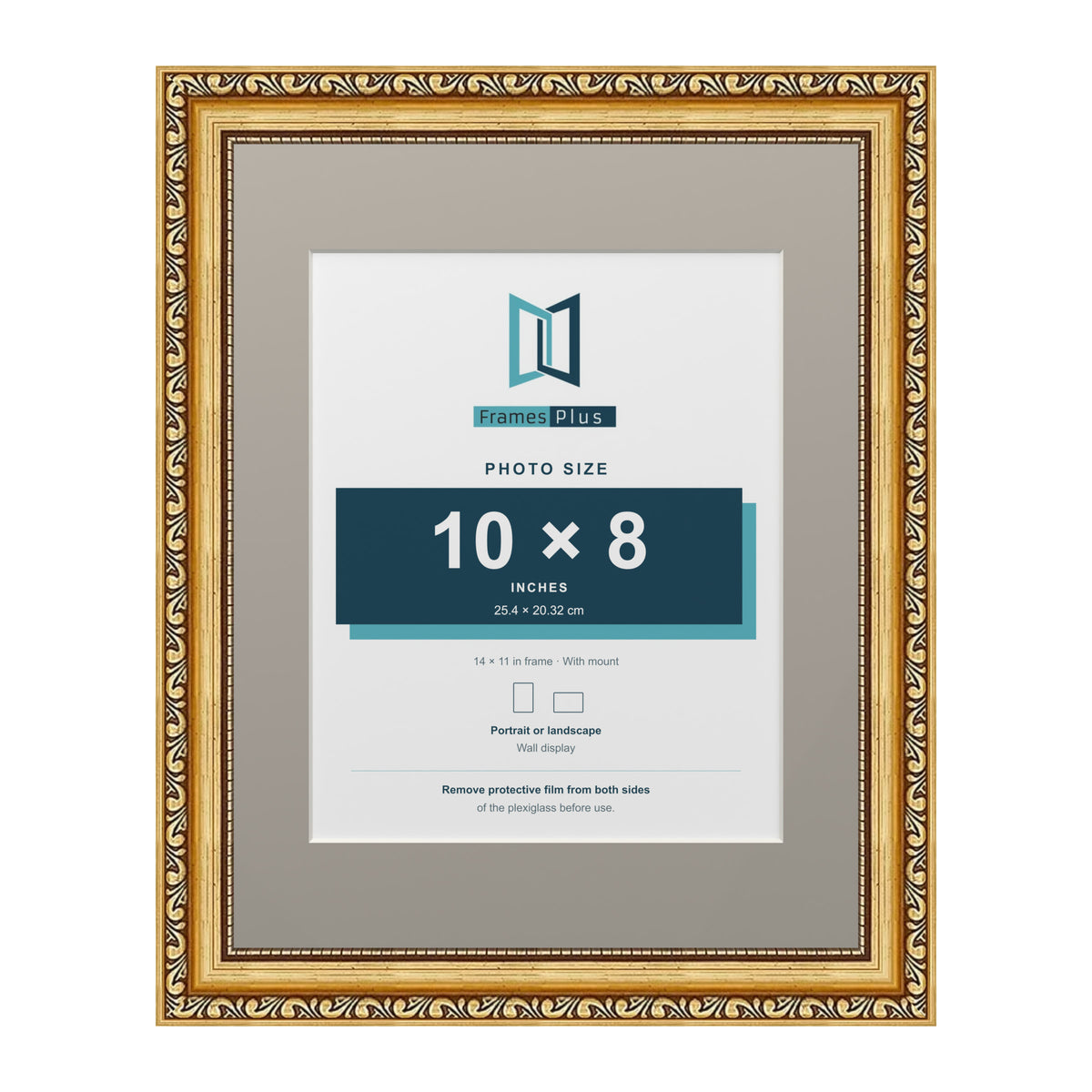 Louis Range Gold Picture, Photo & Poster Frame with Dawn Grey Mount - 14x11" Frame for 10x8" Photo, Gold
