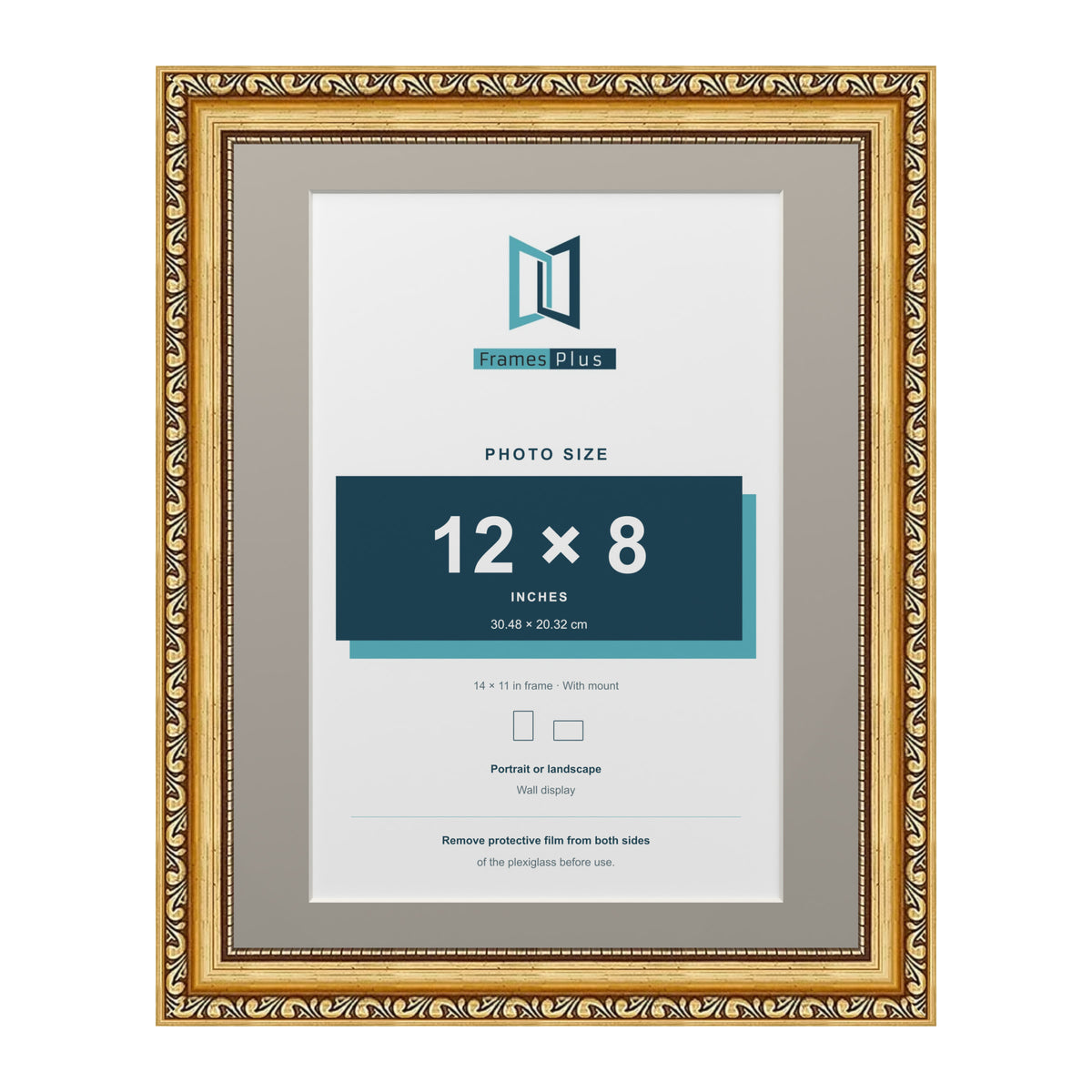 Louis Range Gold Picture, Photo & Poster Frame with Dawn Grey Mount - 14x11" Frame for 12x8" Photo, Gold