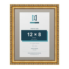 Louis Range Gold Picture, Photo & Poster Frame with Dawn Grey Mount - 14x11" Frame for 12x8" Photo, Gold