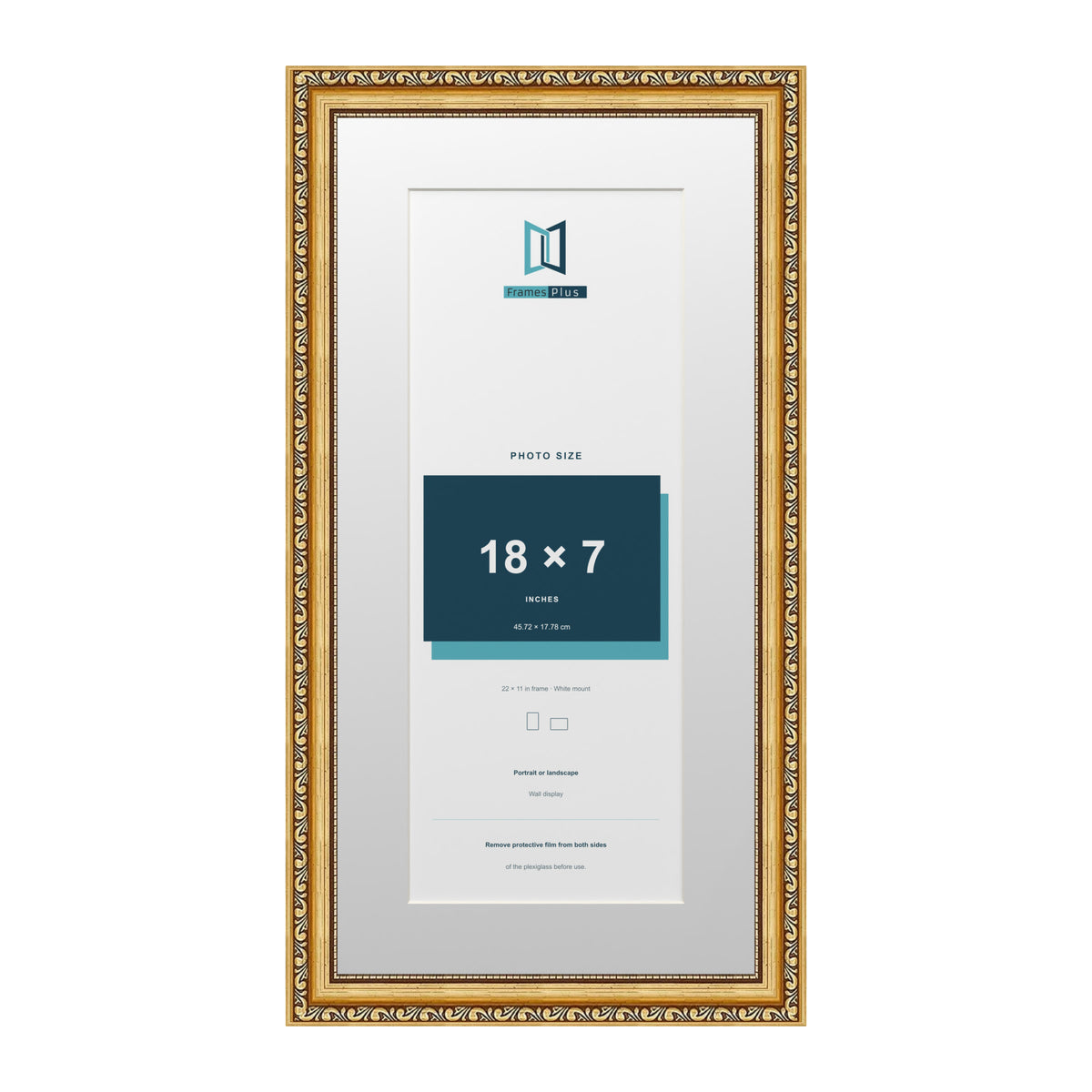 Louis Range Gold Picture, Photo & Poster Frame with White Mount - 22x11" Frame for 18x7" Photo, Gold