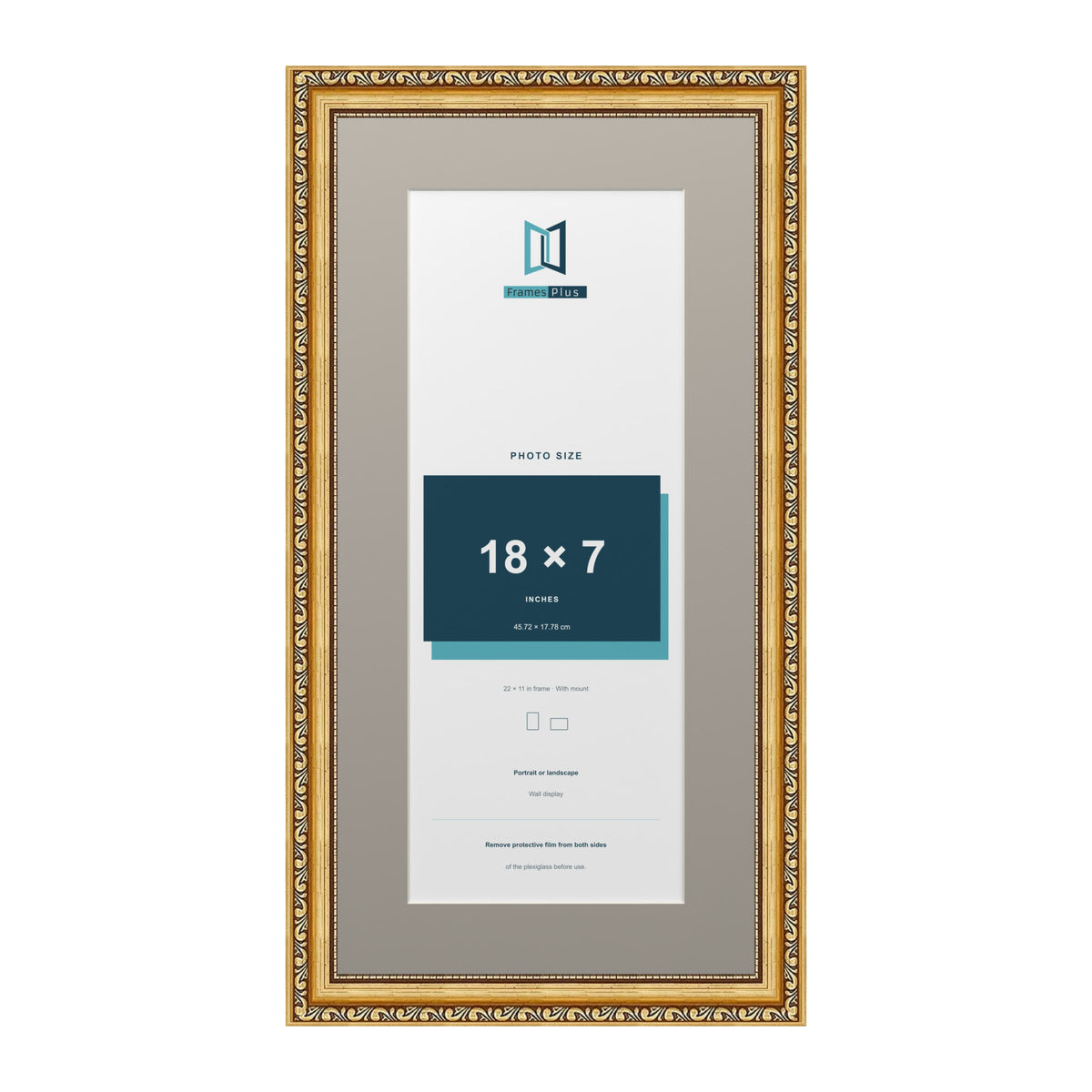 Louis Range Gold Picture, Photo & Poster Frame with Dawn Grey Mount - 22x11" Frame for 18x7" Photo, Gold
