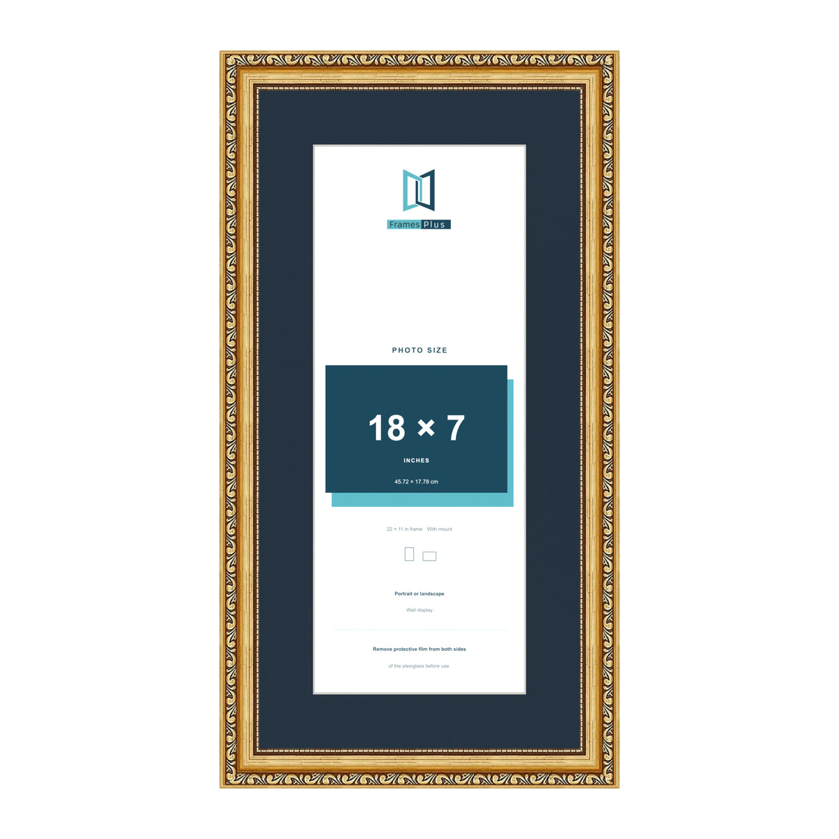 Louis Range Gold Picture, Photo & Poster Frame with Pacific Blue Mount - 22x11" Frame for 18x7" Photo, Gold