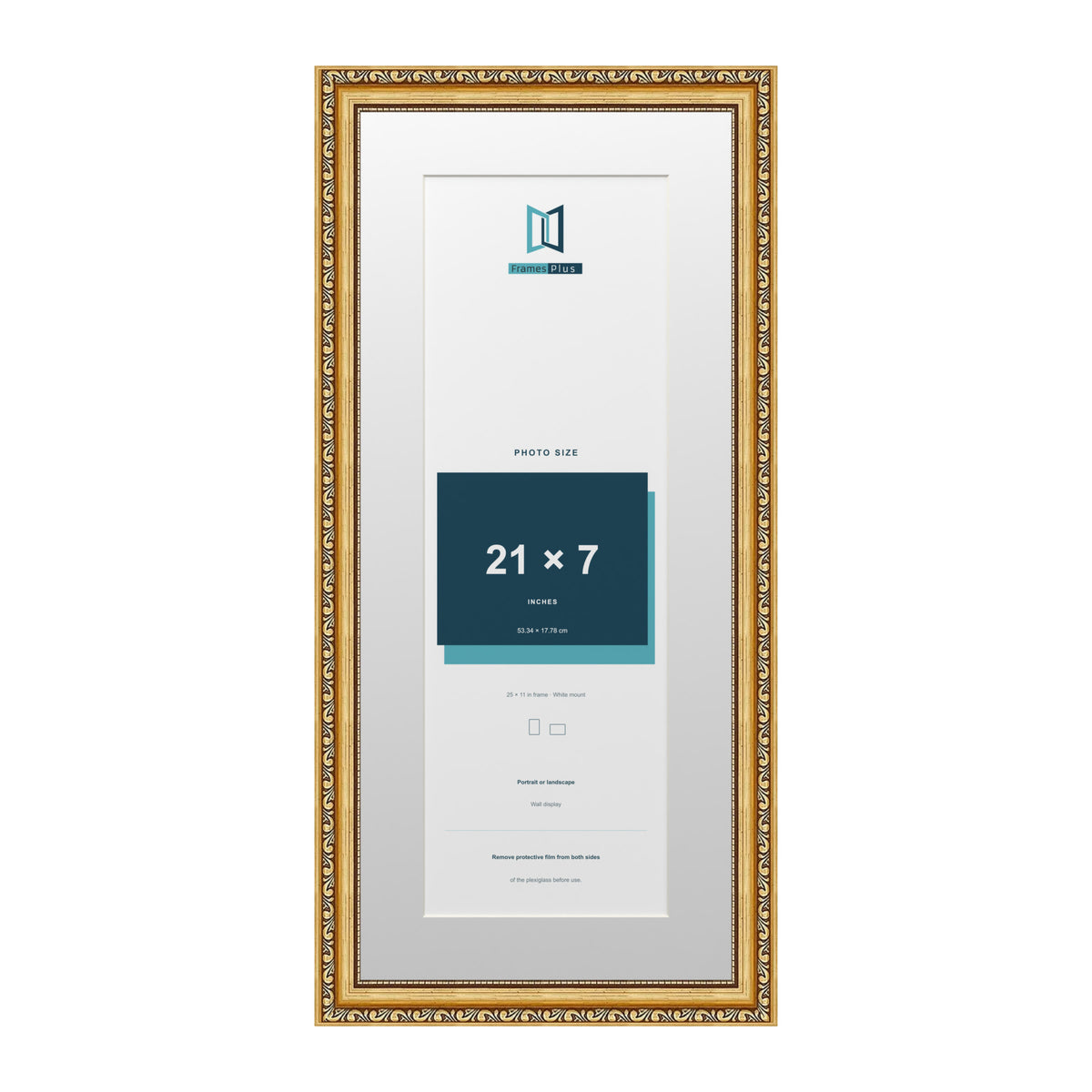 Louis Range Gold Picture, Photo & Poster Frame with White Mount - 25x11" Frame for 21x7" Photo, Gold