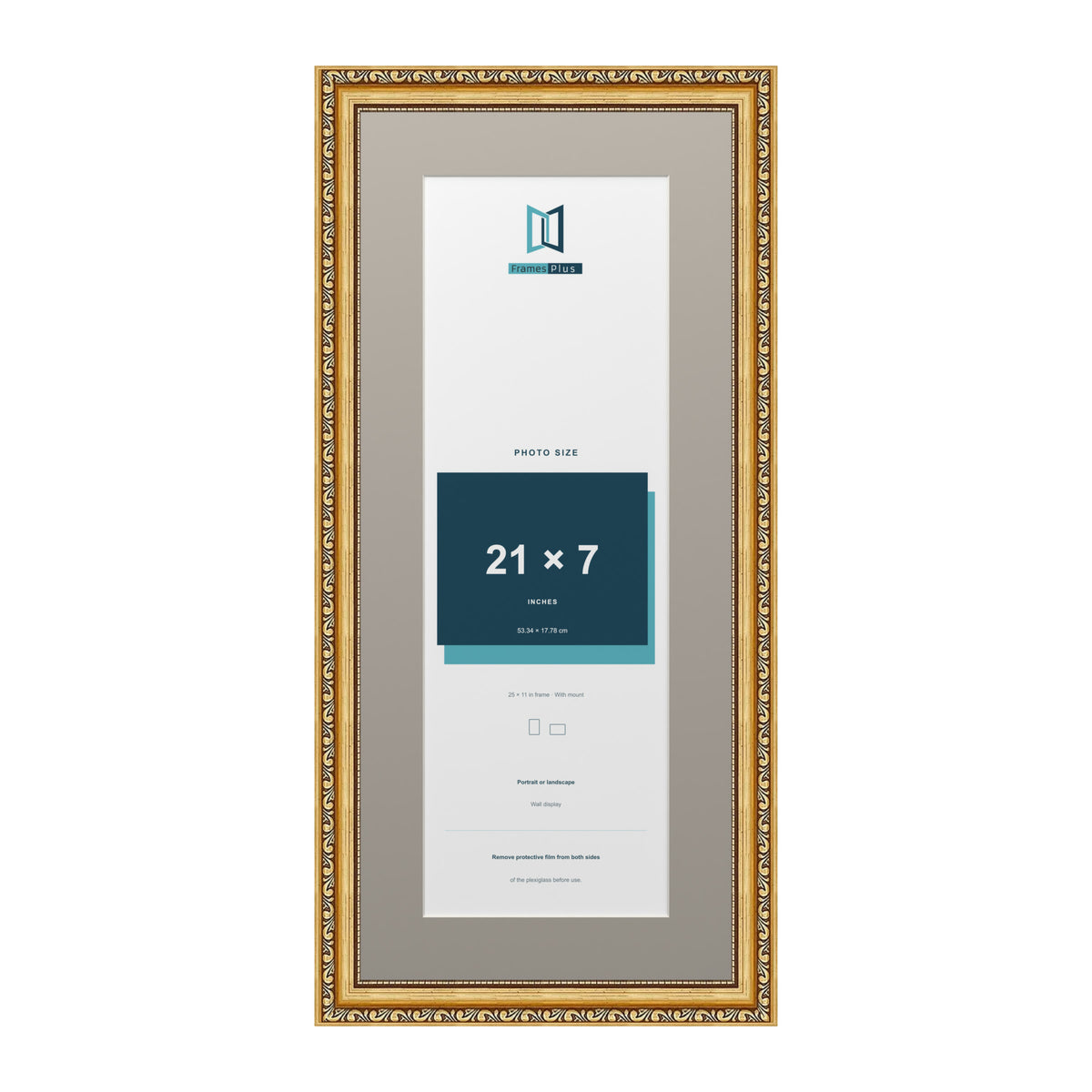 Louis Range Gold Picture, Photo & Poster Frame with Dawn Grey Mount - 25x11" Frame for 21x7" Photo, Gold