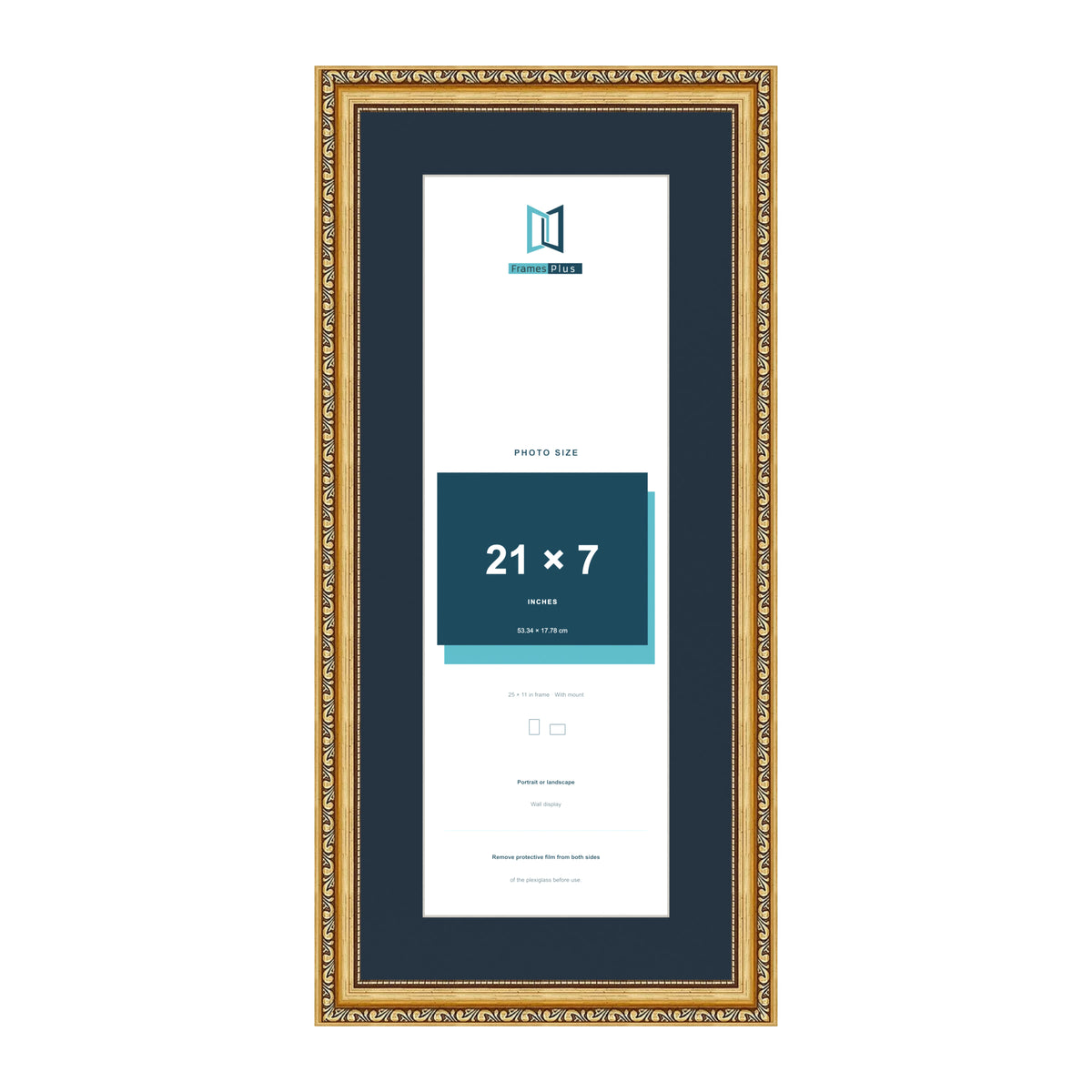 Louis Range Gold Picture, Photo & Poster Frame with Pacific Blue Mount - 25x11" Frame for 21x7" Photo, Gold