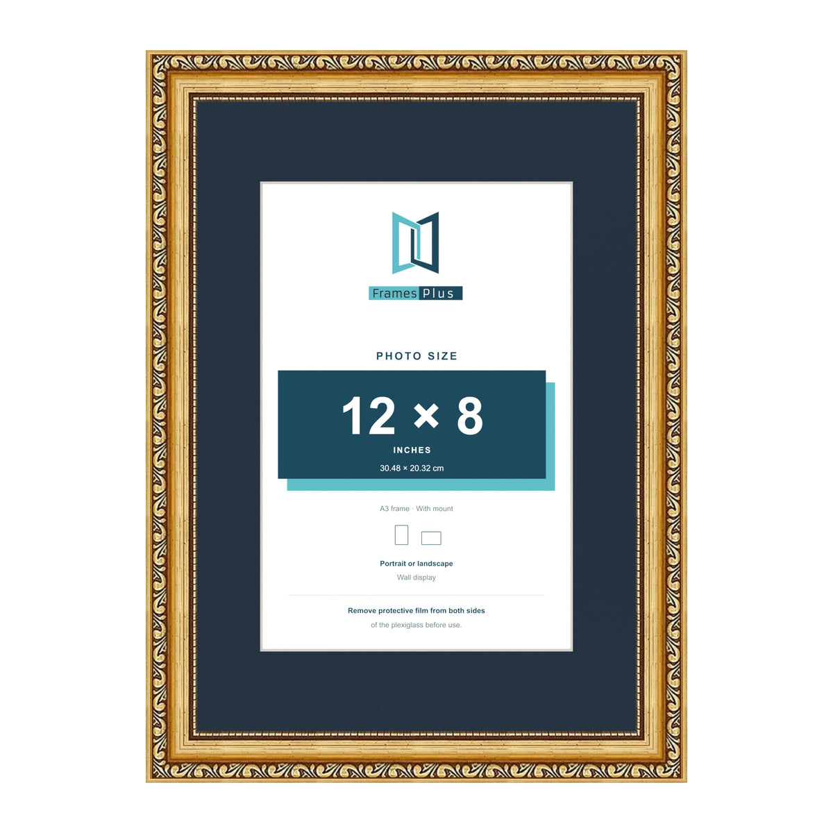 Louis Range Gold Picture, Photo & Poster Frame with Pacific Blue Mount - A3 Frame for 12x8" Photo, Gold