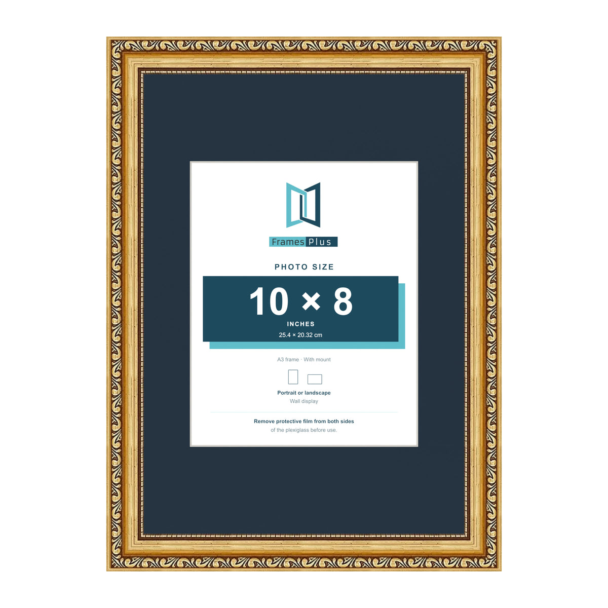Louis Range Gold Picture, Photo & Poster Frame with Pacific Blue Mount - A3 Frame for 10x8" Photo, Gold