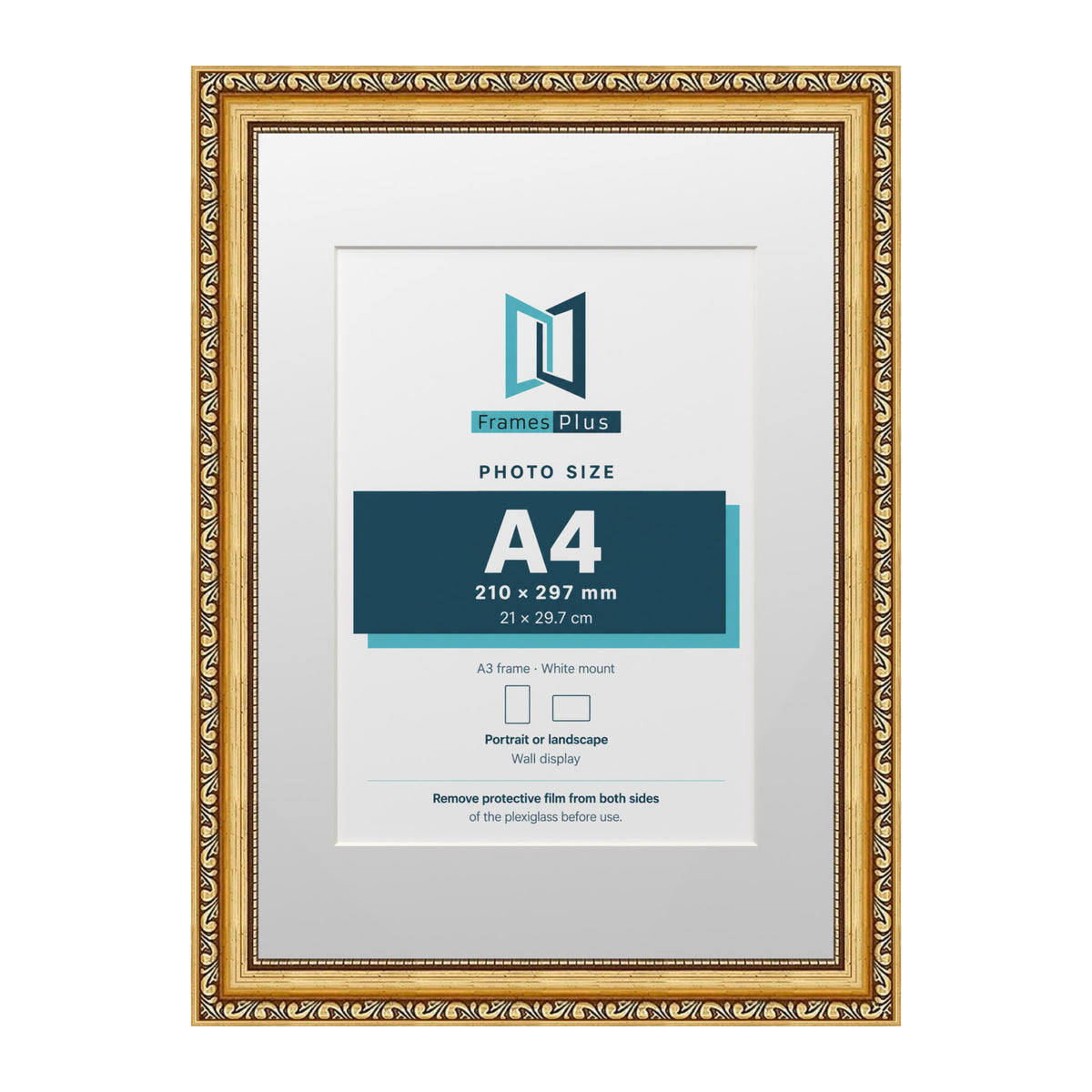 Louis Range Gold Picture, Photo & Poster Frame with White Mount - A3 Frame for A4 Photo, Gold