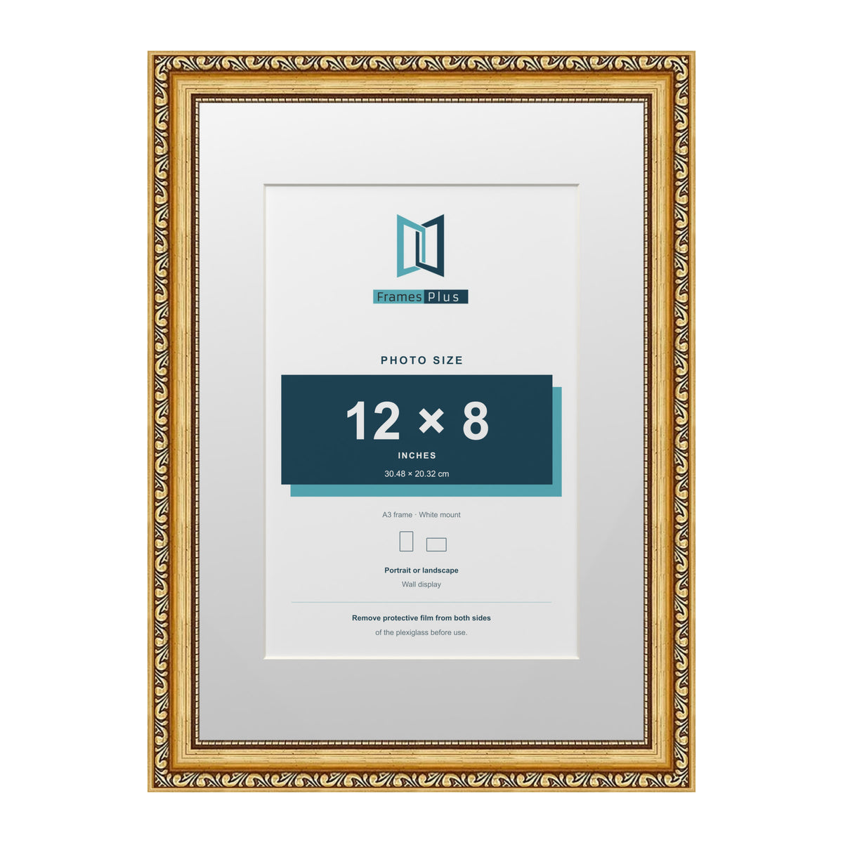 Louis Range Gold Picture, Photo & Poster Frame with White Mount - A3 Frame for 12x8" Photo, Gold