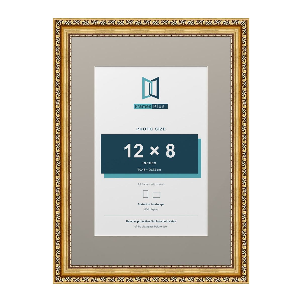 Louis Range Gold Picture, Photo & Poster Frame with Dawn Grey Mount - A3 Frame for 12x8" Photo, Gold