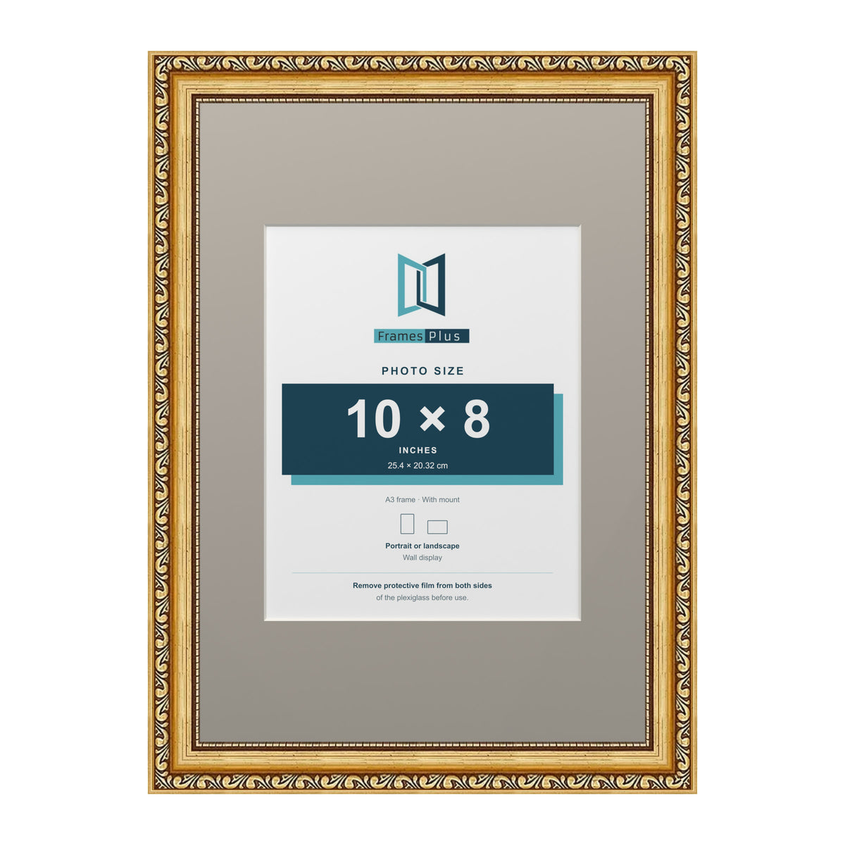 Louis Range Gold Picture, Photo & Poster Frame with Dawn Grey Mount - A3 Frame for 10x8" Photo, Gold