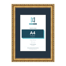 Louis Range Gold Picture, Photo & Poster Frame with Pacific Blue Mount - A3 Frame for A4 Photo, Gold