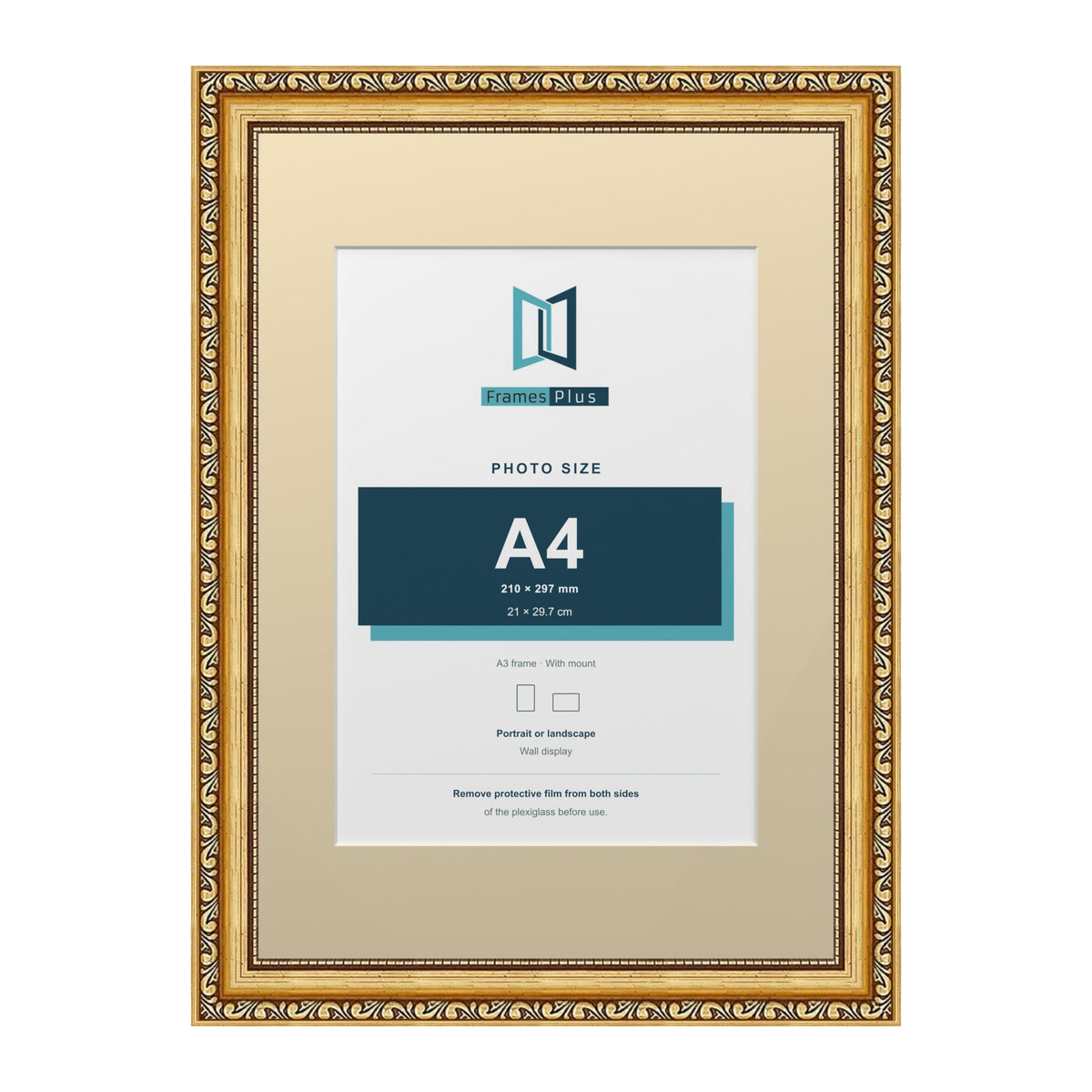 Louis Range Gold Picture, Photo & Poster Frame with Ivory Mount - A3 Frame for A4 Photo, Gold