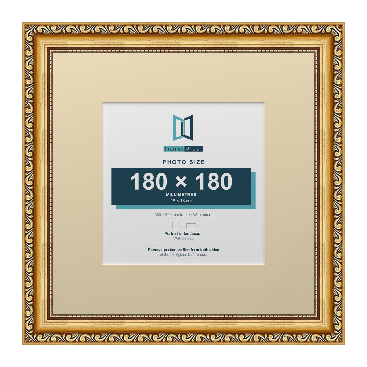 Louis Range Gold Picture, Photo & Poster Frame with Ivory Mount - 30x30cm Frame for 18x18cm Photo, Gold