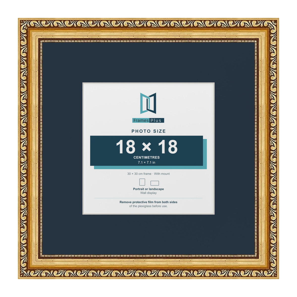 Louis Range Gold Picture, Photo & Poster Frame with Pacific Blue Mount - 30x30cm Frame for 18x18cm Photo, Gold