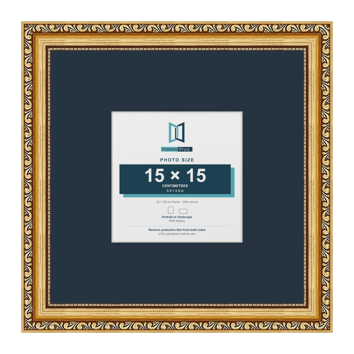 Louis Range Gold Picture, Photo & Poster Frame with Pacific Blue Mount - 30x30cm Frame for 15x15cm Photo, Gold