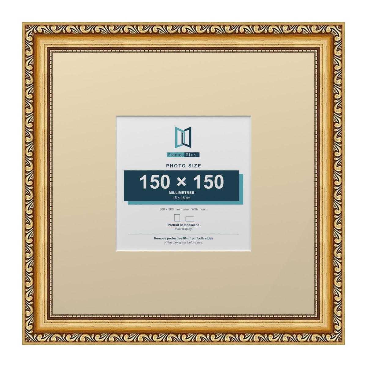 Louis Range Gold Picture, Photo & Poster Frame with Ivory Mount - 30x30cm Frame for 15x15cm Photo, Gold