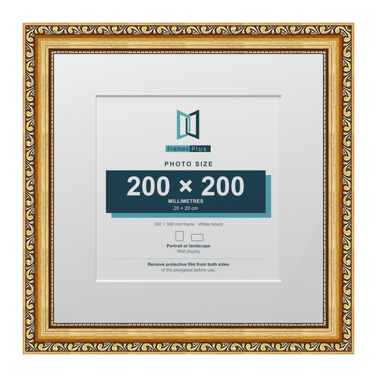 Louis Range Gold Picture, Photo & Poster Frame with White Mount - 30x30cm Frame for 20x20cm Photo, Gold