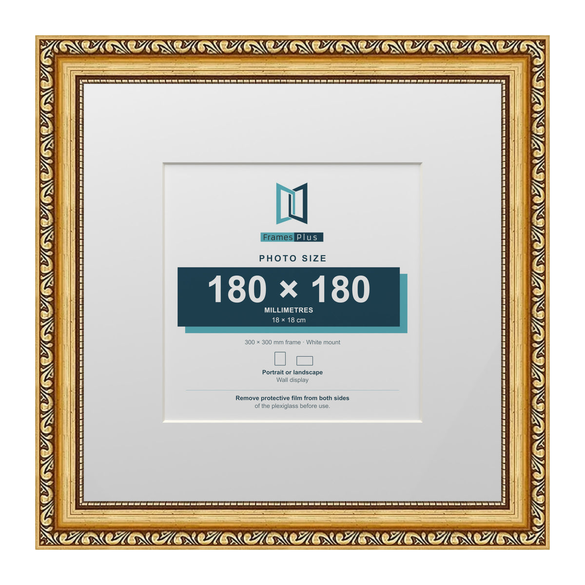 Louis Range Gold Picture, Photo & Poster Frame with White Mount - 30x30cm Frame for 18x18cm Photo, Gold